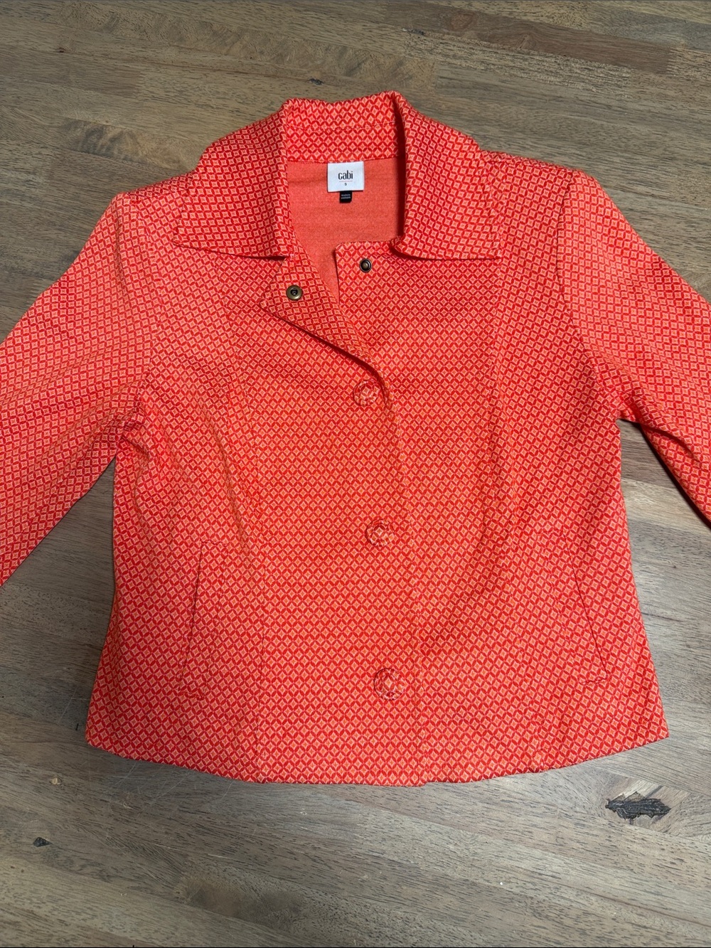 CAbi Coral-Red Patterned Collared Blazer